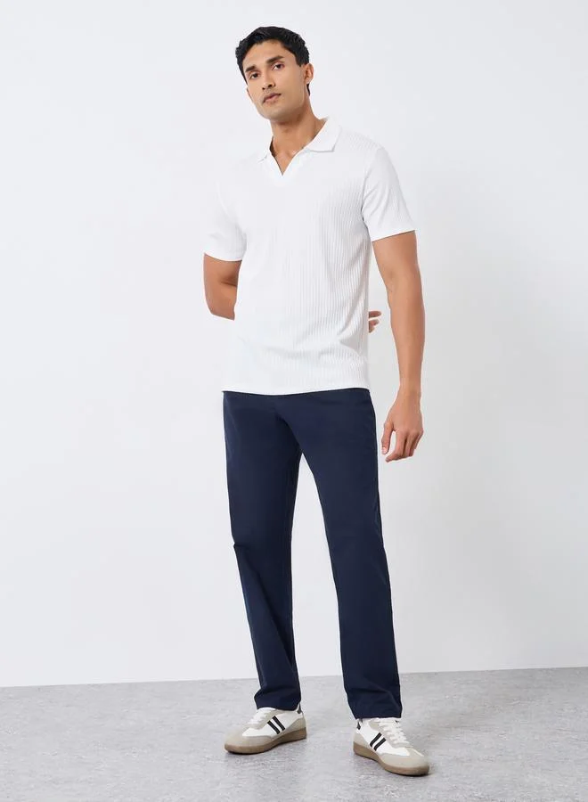 Men Navy Blue Regular Tapered Tailored Trousers